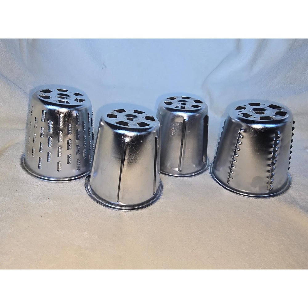 Vintage Saladmaster Style Rotary Grater Shredder Slicer Cones Set of 4 Metal